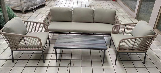 Plein coussin en acier extérieur Sofa Furniture Set de corde de polyester
