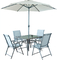 Pleine table de salle à manger et chaises extérieures en acier réglées avec le parasol de Sun