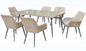 Tableau et chaises en verre en osier en acier extérieurs avec l'ensemble de coussin de 7
